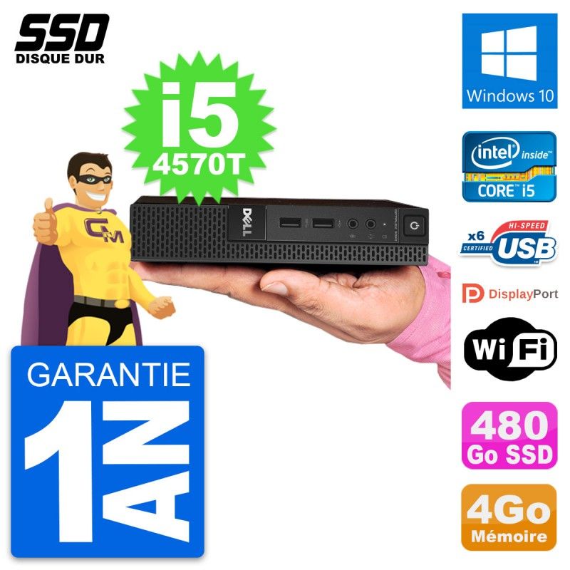 Computadora de escritorio Dell Ultra Mini 3020 Micro USFF i5-4570T 4GB RAM 480GB SSD Windows 10 Wifi