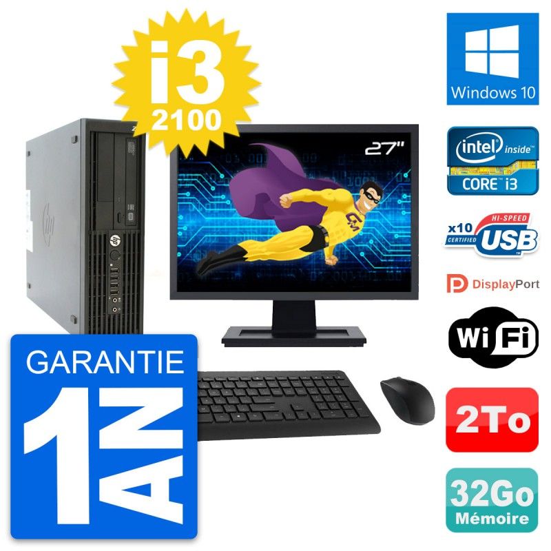 HP Z210 SFF Desktop Computer - 27" Screen, Intel Core i3-2100, 32GB RAM, 2TB HDD, Windows 10, WiFi
