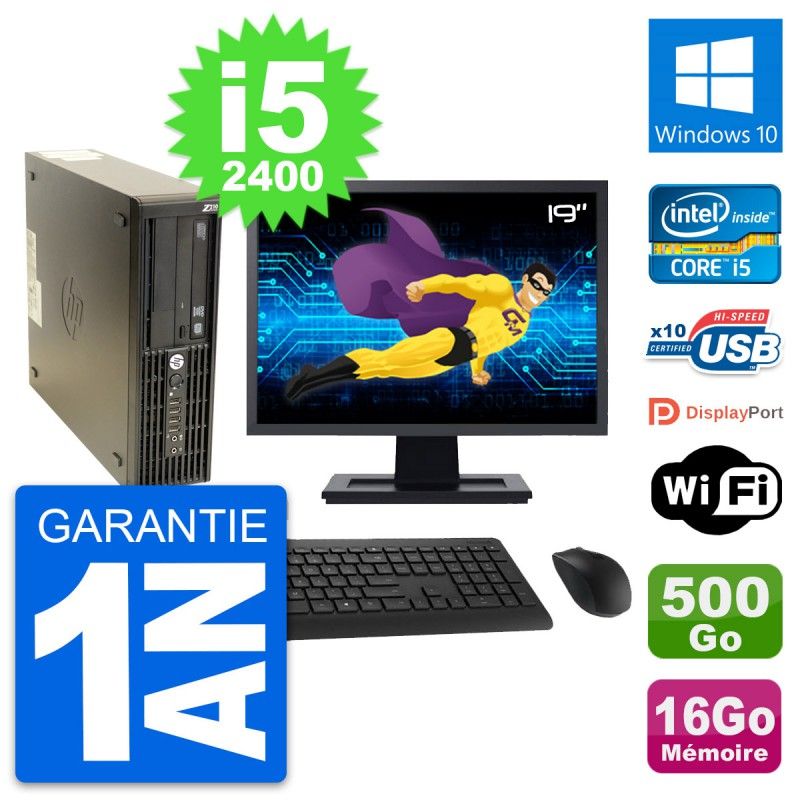 HP Z210 SFF Desktop Computer - 19" Screen, Intel i5-2400, 16GB RAM, 500GB HDD, Windows 10, Wifi