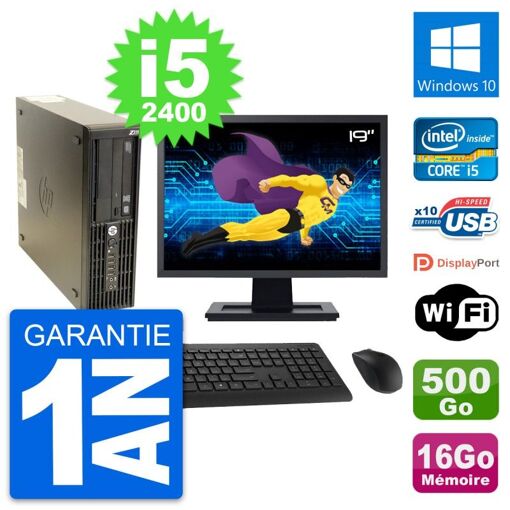 HP Z210 SFF Desktop Computer - 19" Screen, Intel i5-2400, 16GB RAM, 500GB HDD, Windows 10, Wifi