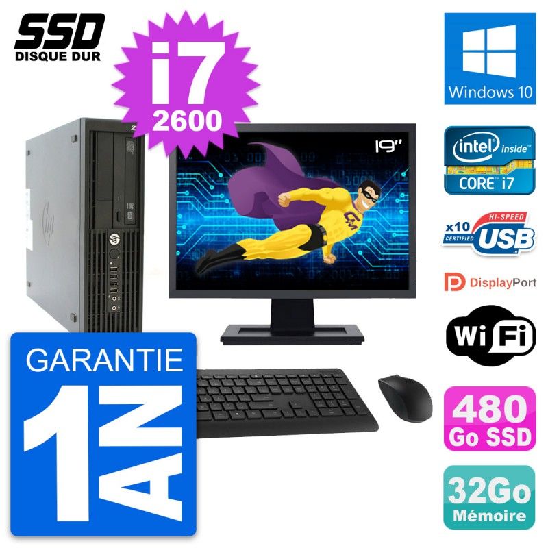 HP Z210 SFF Desktop Computer - 19" Screen, Intel Core i7-2600, 32GB RAM, 480GB SSD, Windows 10, WiFi