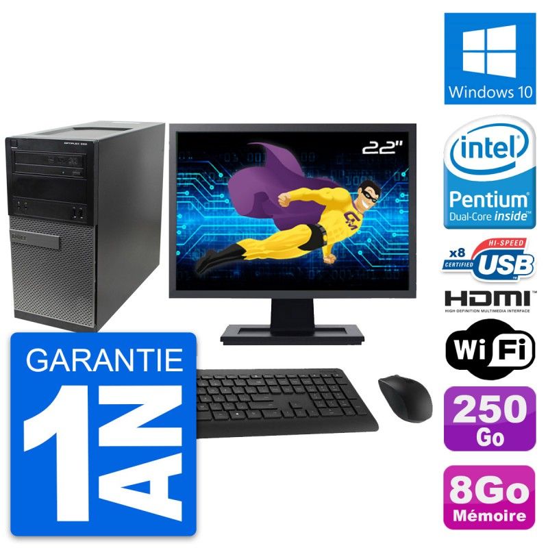 Dell Optiplex 390 MT Desktop PC | 22" Screen | 8GB RAM | 250GB Hard Drive | HDMI | Windows 10 | Wi-Fi