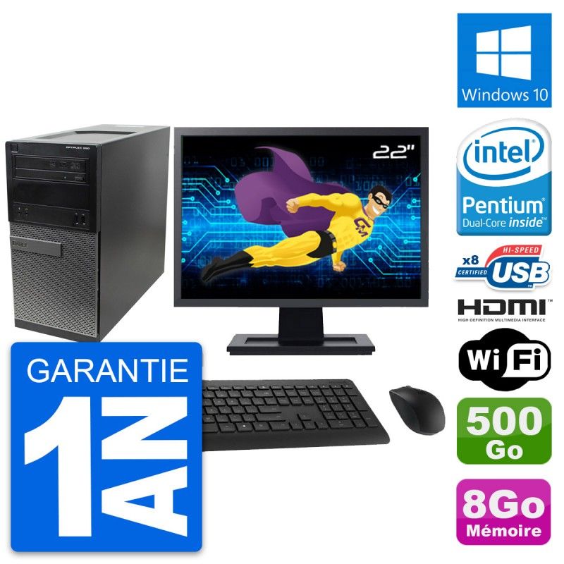 Dell Optiplex 390 MT Desktop PC - 22" Screen, Intel Pentium G630, 8GB RAM, 500GB HDD, HDMI, Windows 10, WiFi