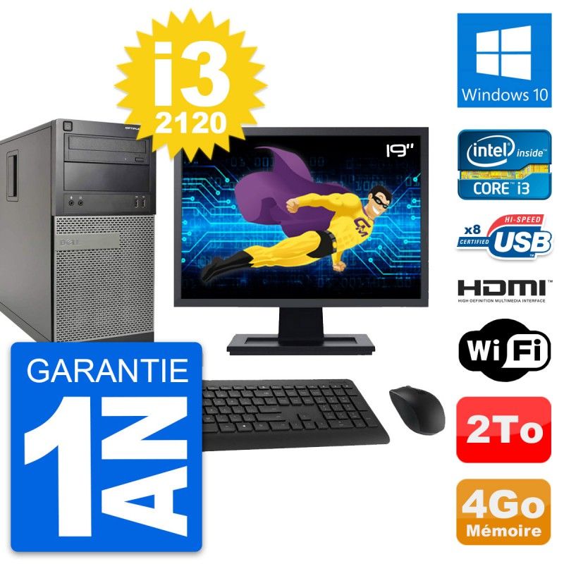 Dell Optiplex 390 MT Desktop Computer, 19" Screen, i3-2120, 4GB RAM, 2TB HDD, HDMI, Windows 10, WiFi
