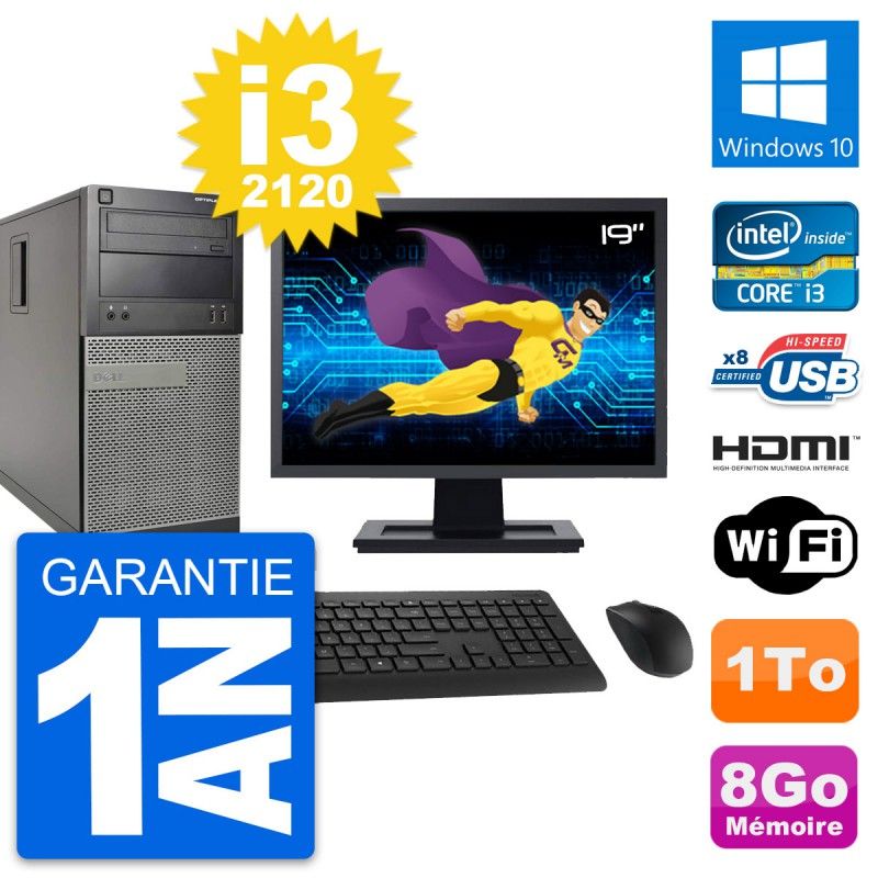 Dell Optiplex 390 MT Desktop PC - 19" Screen, i3-2120, 8GB RAM, 1TB HDD, HDMI, WiFi