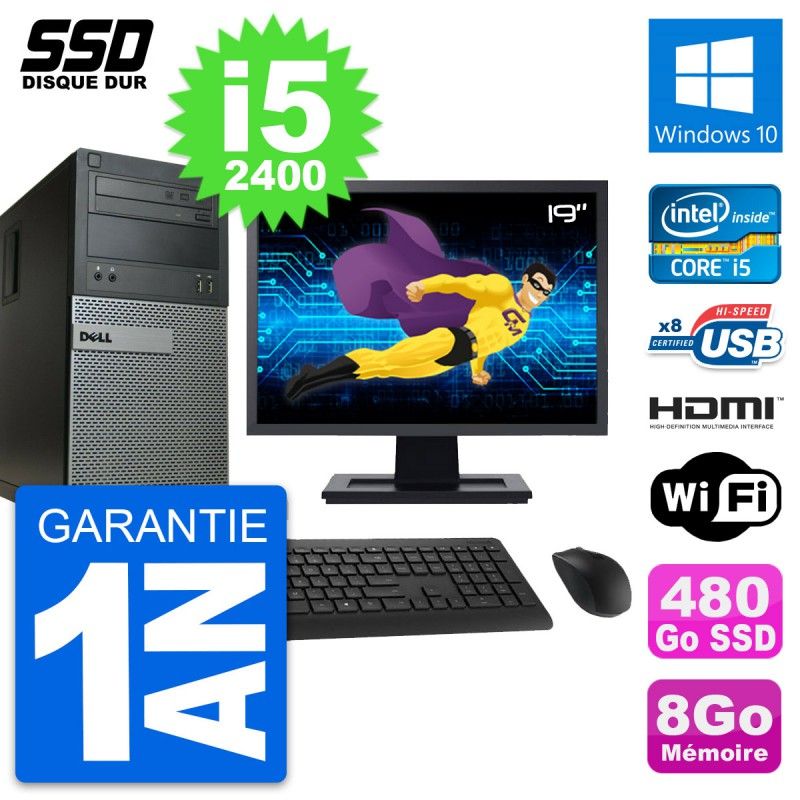 Dell Optiplex 390 MT Desktop Computer, 19" Screen, i5-2400, 8GB RAM, 480GB SSD, HDMI, Windows 10, Wifi