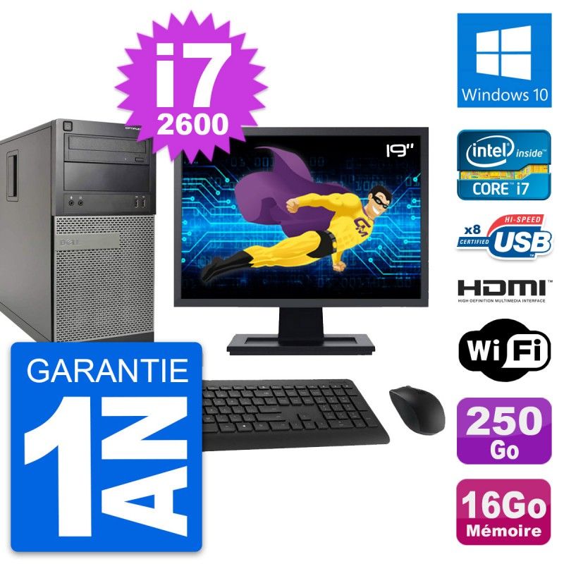 Dell Optiplex 390 MT Desktop PC - 19" Screen, i7-2600, 16GB RAM, 250GB HDD, HDMI, WiFi