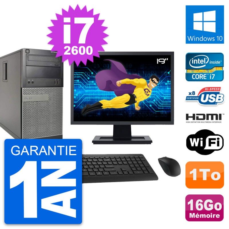 Dell Optiplex 390 MT Desktop PC - 19" Screen, i7-2600, 16GB RAM, 1TB HDD, HDMI, WiFi