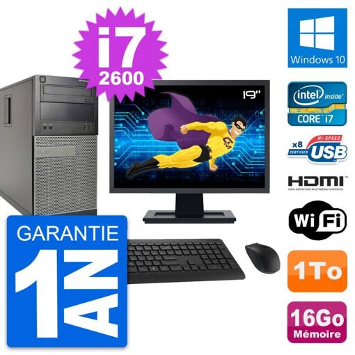 Dell Optiplex 390 MT Desktop PC - 19" Screen, i7-2600, 16GB RAM, 1TB HDD, HDMI, WiFi
