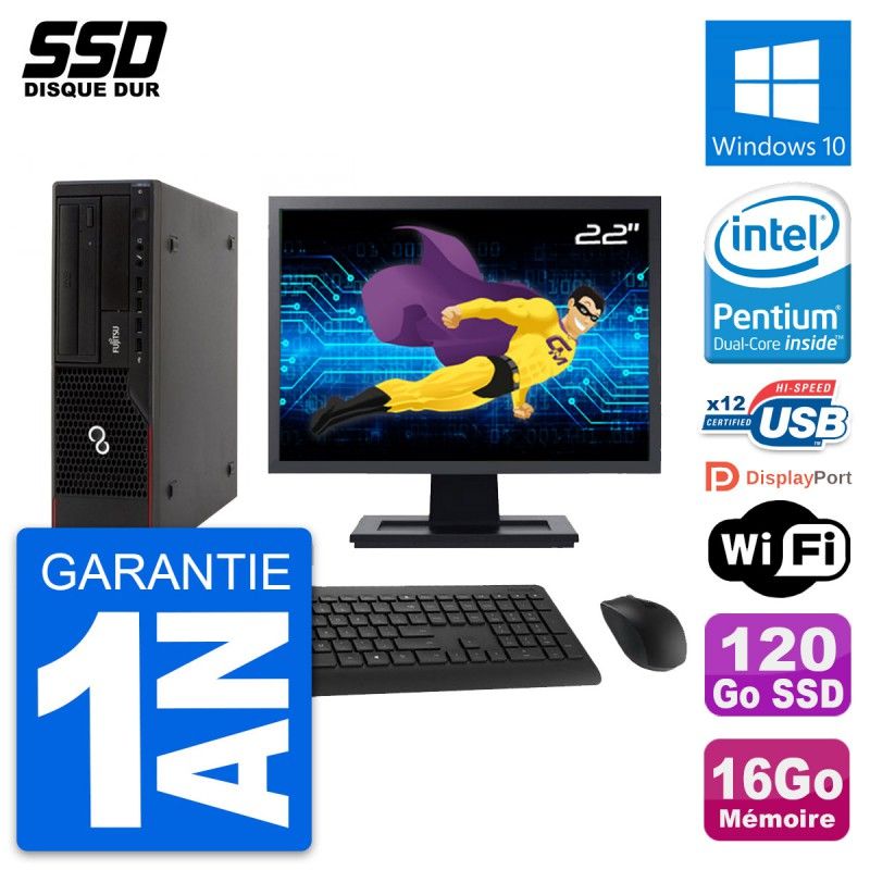 Fujitsu E910 DT 22-inch Computer - Intel G630, 16GB RAM, 120GB SSD, Windows 10, WiFi