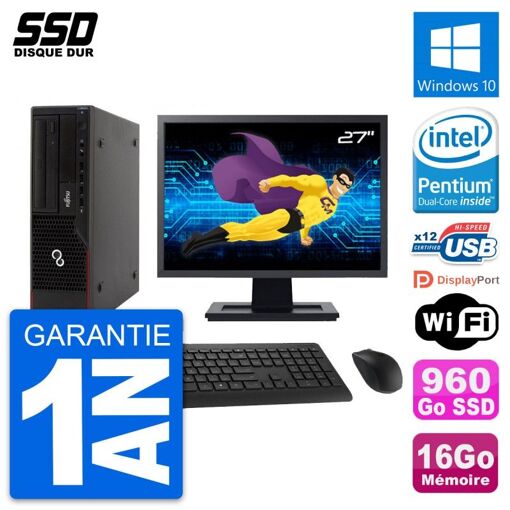Écran Fujitsu E910 DT 27 pouces avec processeur Intel G630, 16 Go de RAM, SSD 960 Go, Windows 10, Wi-Fi