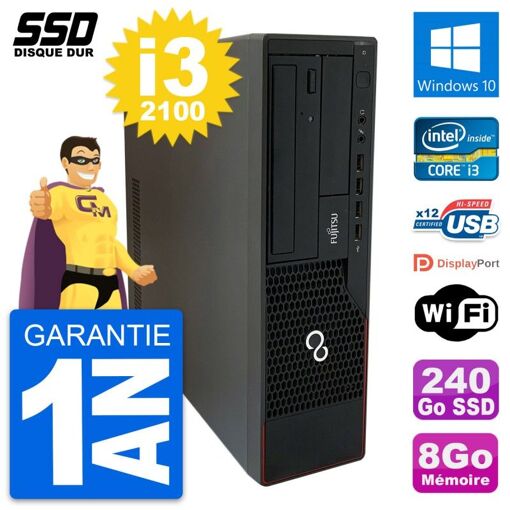 PC de escritorio Fujitsu Esprimo E910 DT - Intel Core i3-2100, 8GB de RAM, 240GB SSD, Windows 10, WiFi