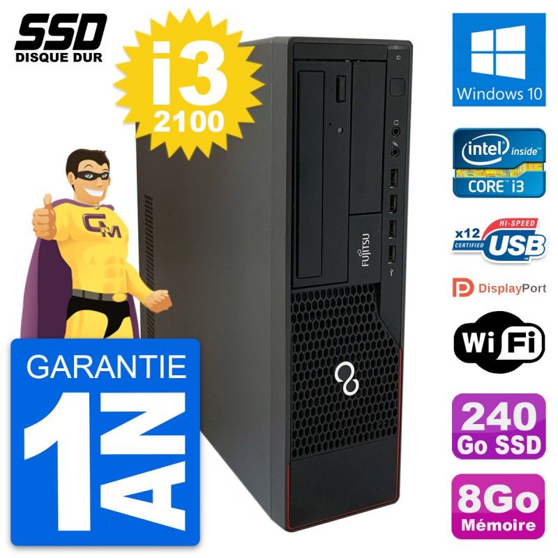 Fujitsu Esprimo E910 DT PC - Intel Core i3-2100, 8GB RAM, 240GB SSD, Windows 10, WiFi