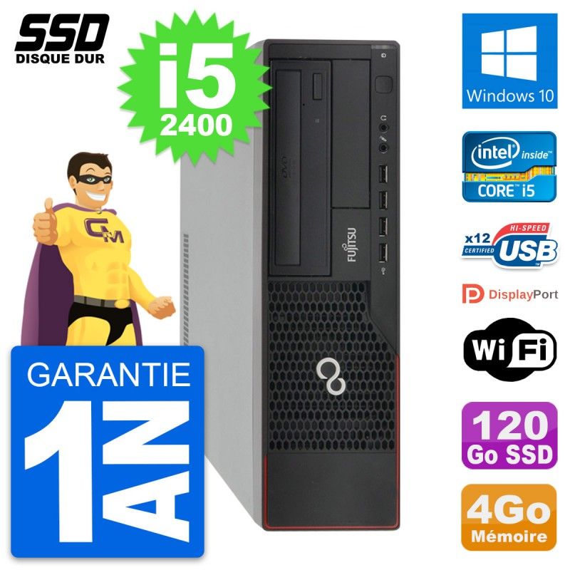 Fujitsu Esprimo E910 DT Desktop PC - Intel Core i5-2400, 4GB RAM, 120GB SSD, Windows 10, WiFi