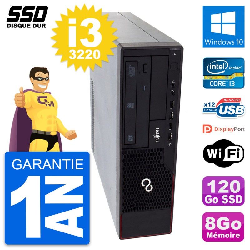 Fujitsu Esprimo E910 DT Desktop PC - Intel Core i3-3220, 8GB RAM, 120GB SSD, Windows 10, WiFi