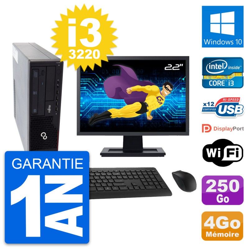 Fujitsu E910 DT 22-Inch Desktop PC - Intel i3-3220, 4GB RAM, 250GB HDD, Windows 10, WiFi