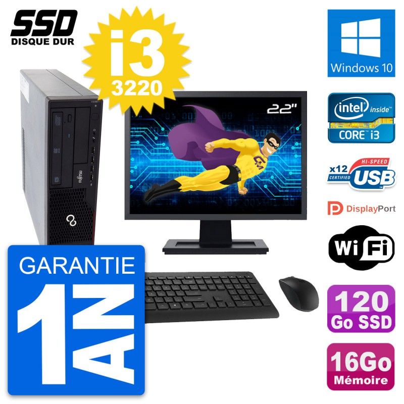 Fujitsu E910 DT 22-inch Computer - Intel i3, 16GB RAM, 120GB SSD, Windows 10, WiFi