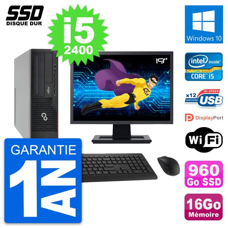 Fujitsu E910 DT 19-inch PC - Intel i5, 16GB RAM, 960GB SSD, Windows 10, WiFi