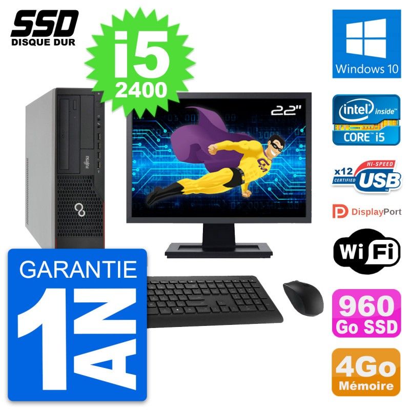 Fujitsu E910 DT 22-inch PC - Intel i5, 4GB RAM, 960GB SSD, Windows 10, WiFi