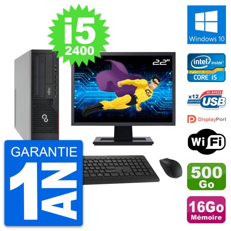 Fujitsu E910 DT 22-inch PC - Intel i5, 16GB RAM, 500GB HDD, Windows 10, WiFi
