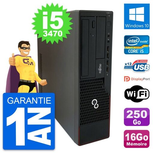 PC de escritorio Fujitsu Esprimo E910 DT - Procesador Intel i5-3470, 16GB de RAM, 250GB SSD, Windows 10, WiFi