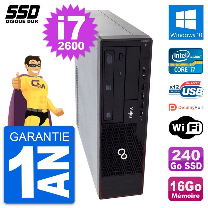 Fujitsu Esprimo E910 DT Desktop PC - Intel Core i7-2600, 16GB RAM, 240GB SSD, Windows 10, WiFi