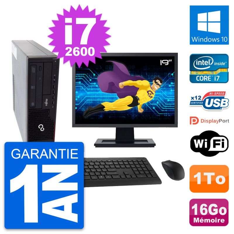 Fujitsu E910 DT 19-Inch Screen Intel i7-2600, 16GB RAM, 1TB HDD, Windows 10, WiFi
