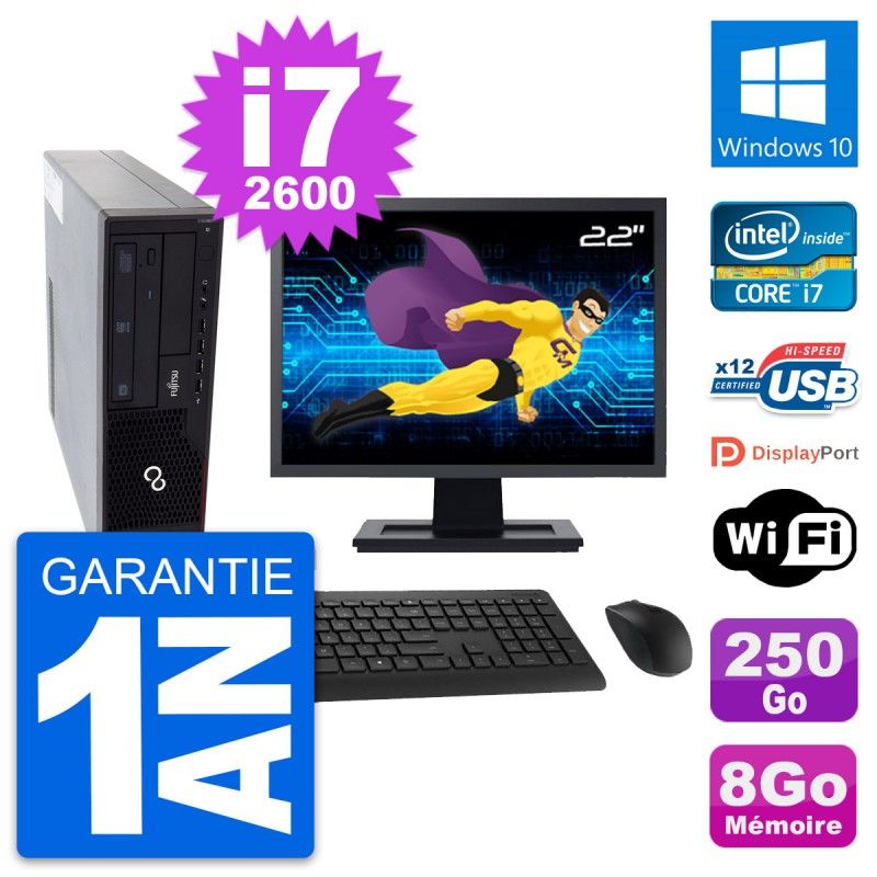 Fujitsu E910 DT 22-inch PC - Intel i7, 8GB RAM, 250GB HDD, Windows 10, WiFi