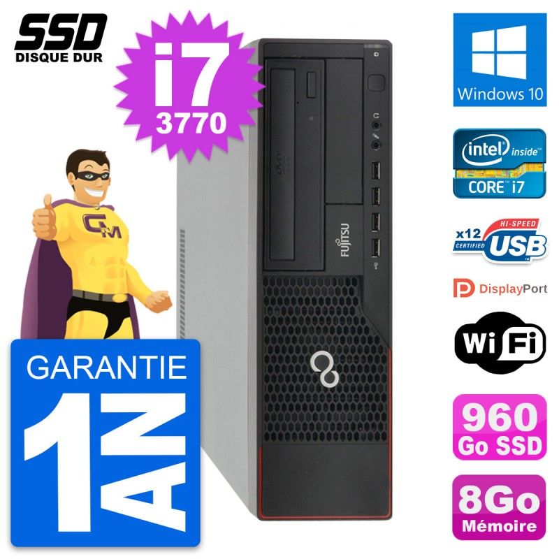 Fujitsu Esprimo E910 DT - Intel Core i7-3770, 8GB RAM, 960GB SSD, Windows 10, WiFi