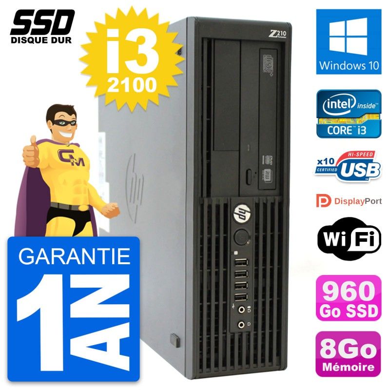 HP WorkStation Z210 SFF - Intel Core i3-2100, 8GB RAM, 960GB SSD, Windows 10, WiFi