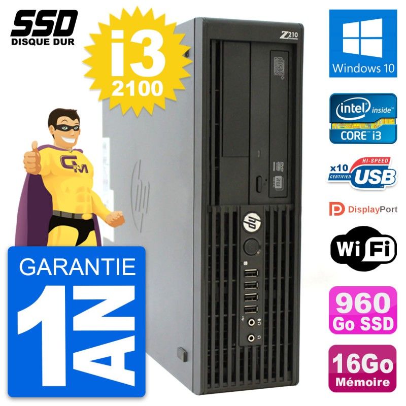 HP WorkStation Z210 SFF - Intel i3-2100, 16GB RAM, 960GB SSD, Windows 10, WiFi