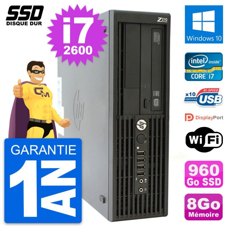 HP WorkStation Z210 SFF - Intel Core i7-2600, 8GB RAM, 960GB SSD, Windows 10, Wifi