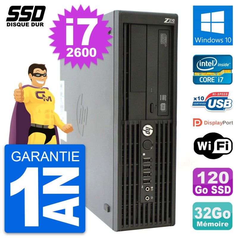 HP WorkStation Z210 SFF - Intel Core i7-2600, 32GB RAM, 120GB SSD, Windows 10