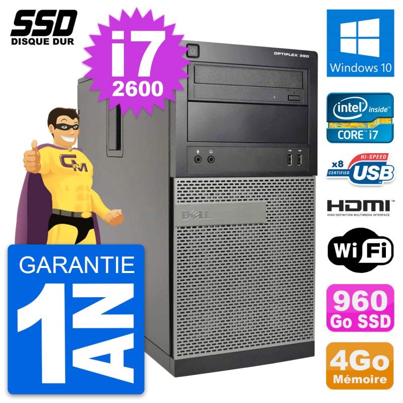 Dell OptiPlex 390 MT Desktop PC - Core i7, 4GB RAM, 960GB SSD, HDMI, Windows 10, Wifi