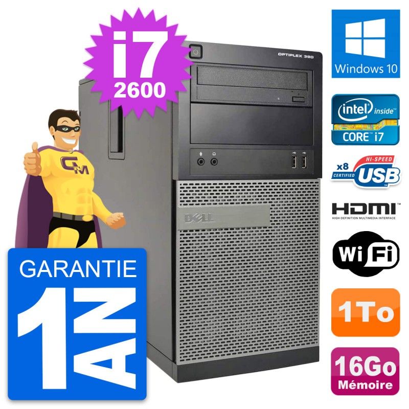 Dell OptiPlex 390 MT Desktop PC - i7-2600, 16GB RAM, 1TB HDD, HDMI, WiFi