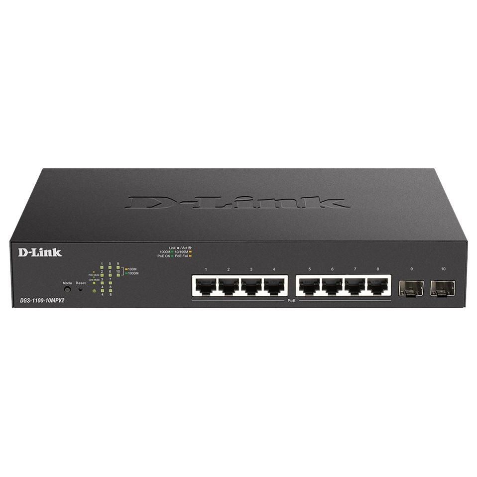 D-Link DGS 1100-10MPV2 - Managed Switch - 8 x 10/100/1000 (PoE) + 2 x Gigabit SFP - Rack Mountable