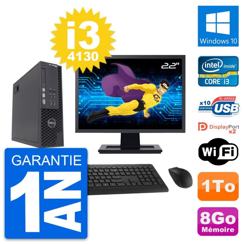 Dell T1700 SFF Computer - 22" Screen, Intel i3-4130, 8GB RAM, 1TB HDD, Windows 10, WiFi