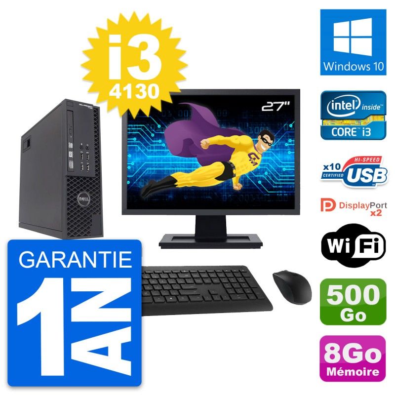Dell T1700 SFF Desktop Computer - 27" Display, Intel i3-4130, 8GB RAM, 500GB HDD, Windows 10, WiFi