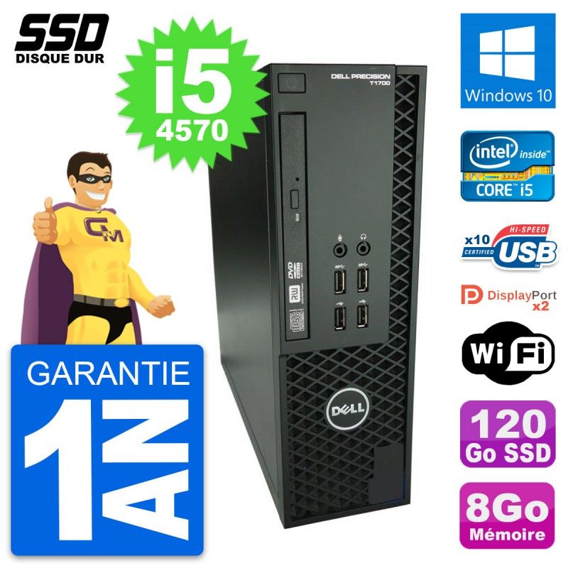 Dell Precision T1700 SFF Desktop PC - Intel Core i5-4570, 8GB RAM, 120GB SSD, Windows 10, WiFi