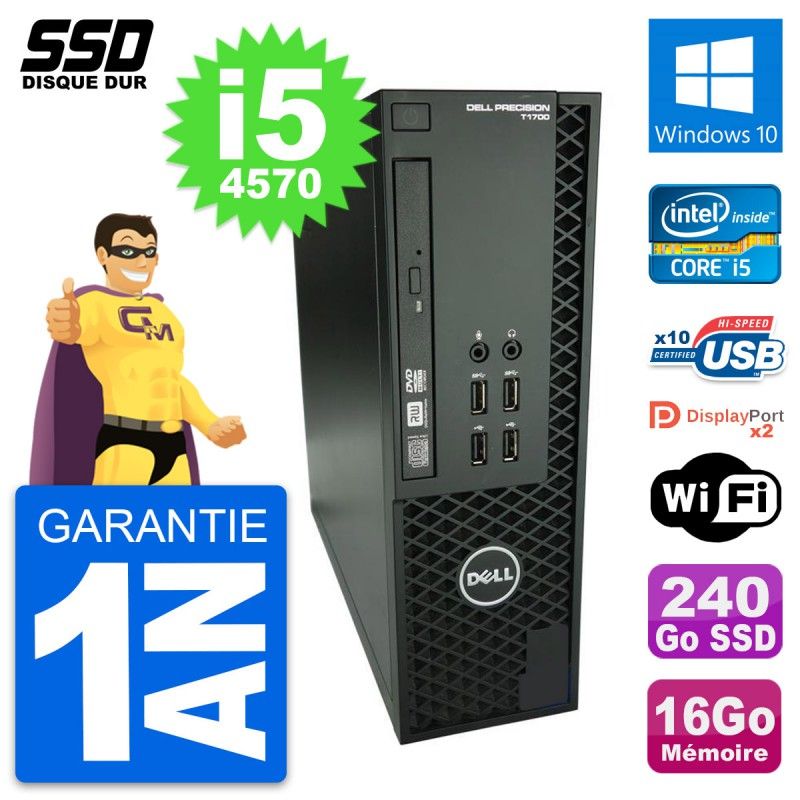 Dell Precision T1700 SFF Computer - Intel i5-4570, 16GB RAM, 240GB SSD, Windows 10, Wifi