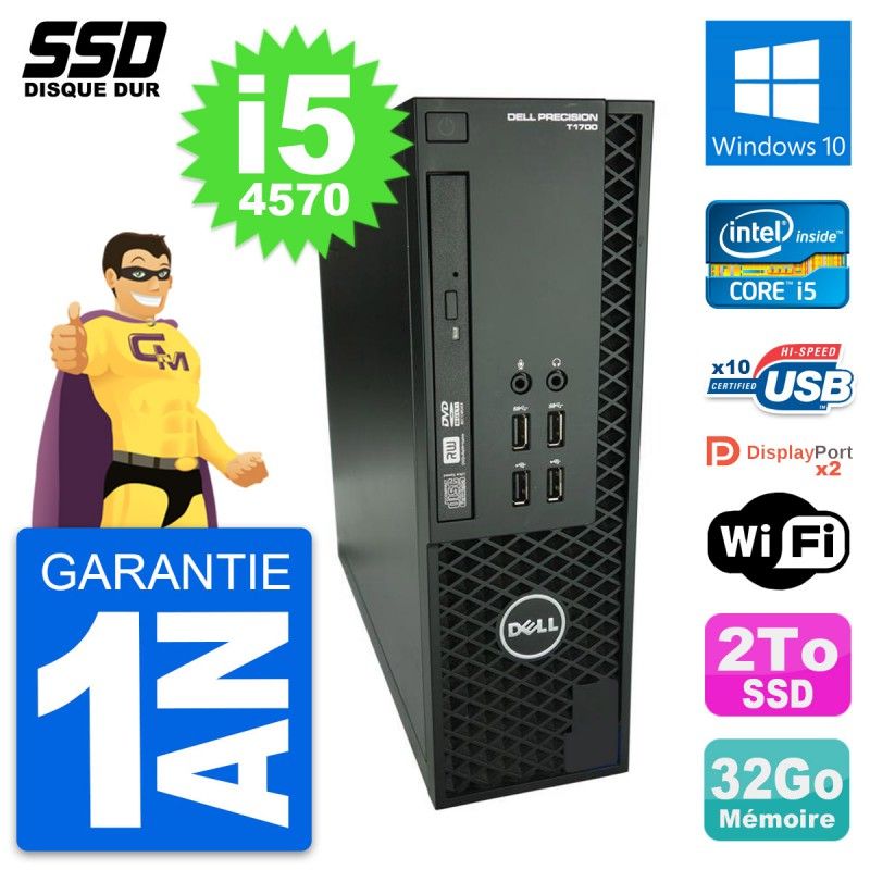 Dell Precision T1700 SFF Computer - Intel Core i5-4570, 32GB RAM, 2TB SSD, Windows 10, WiFi