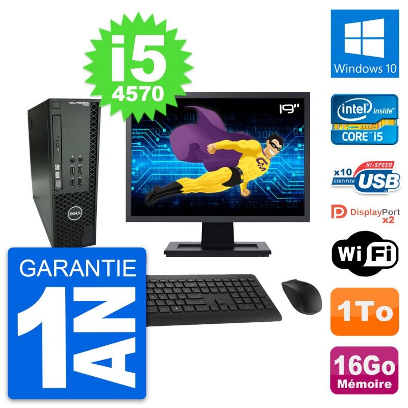 Dell T1700 SFF Computer - 19" Screen, Intel i5-4570, 16GB RAM, 1TB HDD, Windows 10, WiFi