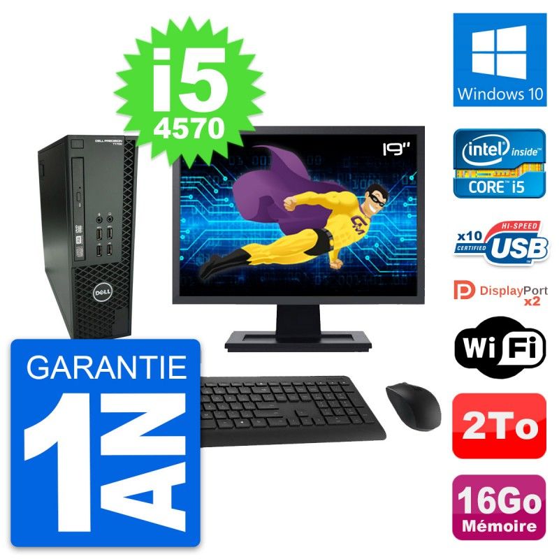 Dell T1700 SFF Computer - 19" Screen, Intel i5-4570, 16GB RAM, 2TB Storage, Windows 10, WiFi