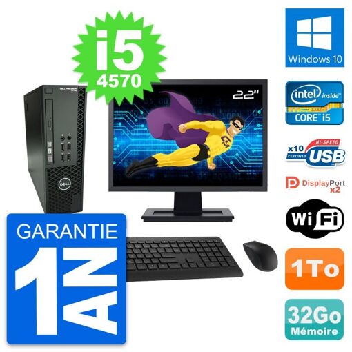 Dell T1700 SFF PC - 22" Screen, Intel i5-4570, 32GB RAM, 1TB HDD, Windows 10, WiFi