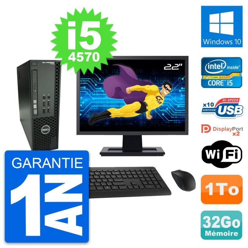 Dell T1700 SFF PC - 22" Screen, Intel i5-4570, 32GB RAM, 1TB HDD, Windows 10, WiFi