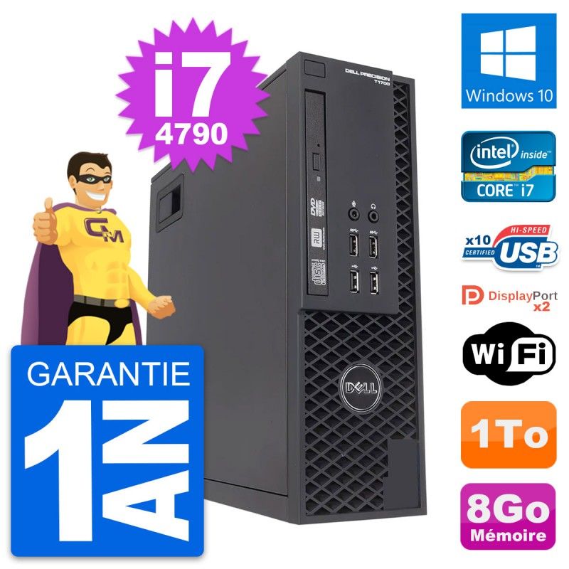 Dell Precision T1700 SFF Desktop Computer - Intel i7-4790, 8GB RAM, 1TB HDD, Windows 10, WiFi