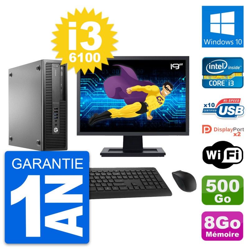 HP EliteDesk 800 G2 SFF Computer - 19" Screen, Intel i3-6100, 8GB RAM, 500GB Hard Drive, Windows 10