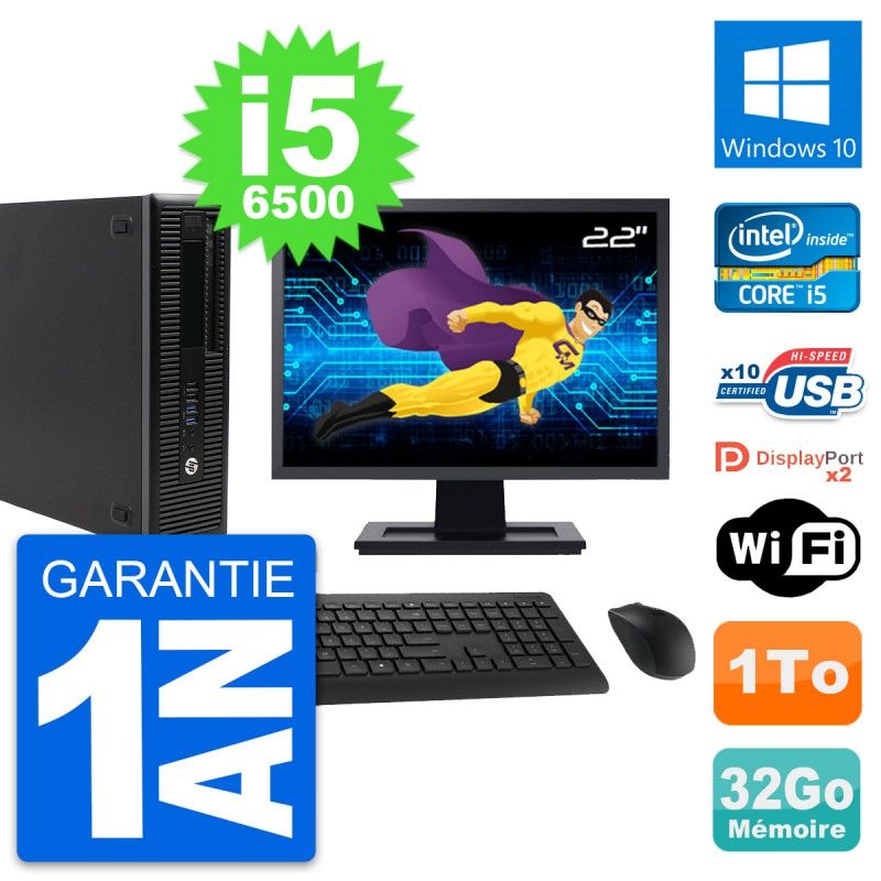 HP EliteDesk 800 G2 SFF Computer - 22" Screen, Intel i5-6500, 32GB RAM, 1TB Storage, Windows 10, Wifi