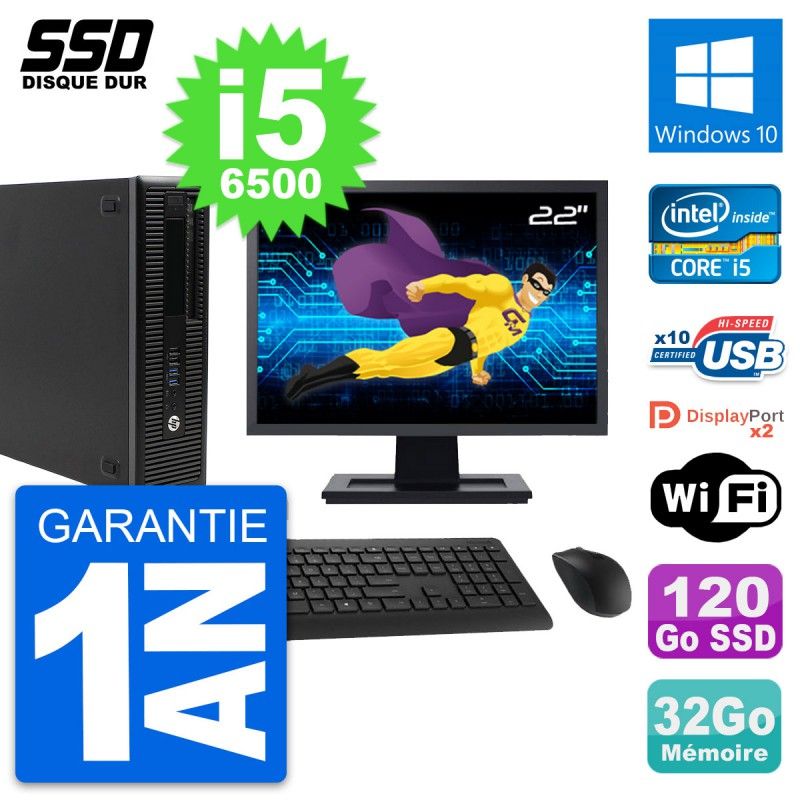 HP EliteDesk 800 G2 SFF Computer - 22" Screen, i5-6500, 32GB RAM, 120GB SSD, Windows 10, Wifi