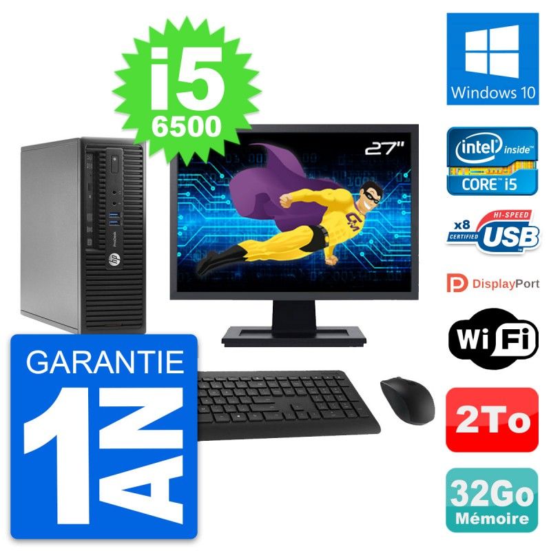 HP ProDesk 400 G3 SFF Computer - 27" Screen, Intel i5-6500, 32GB RAM, 2TB Hard Drive, Windows 10, WiFi